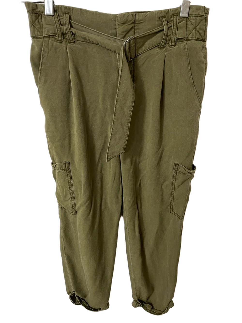 Free People Olive Green Tie-Waist Cropped Cargo Pants Size 0